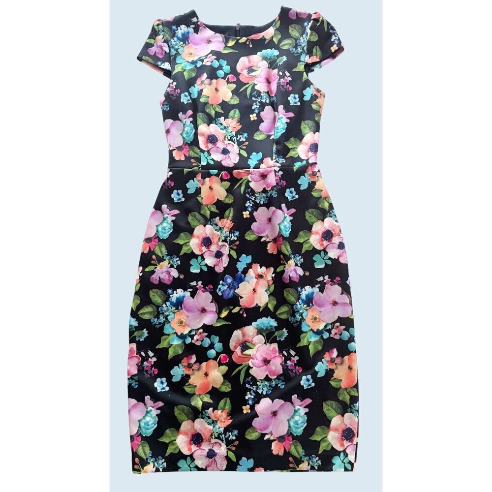 BETSEY JOHNSON Floral Cap Sleeve Scuba Form Fitting Dress Sz 8